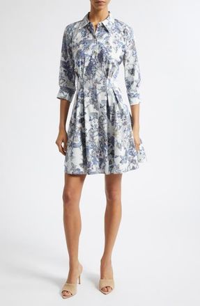 L'agence Journi Pleated Long Sleeve Shirtdress in Grey Multi Watercolr Butterfly at Nordstrom, Size 12