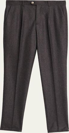 Brunello Cucinelli Mens Wool Flannel Single-Pleated Pants