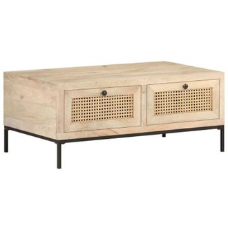 vidaXL Vidaxl - Mesa De Centro Madera Maciza Mango Y Ca&ntilde;a Natural 90x50x37 Cm