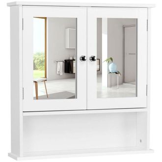 Yaheetech Armario De Ba&ntilde;o Con Espejo Armario De Pared Con 2 Puertas Gabinete Para Colgar Para Ba&ntilde;o Cocina 56&times;13&times;58cm Blanco - Yaheetech