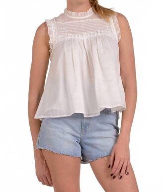 Elan Ruffle Trim Sleeveless Blouse In White