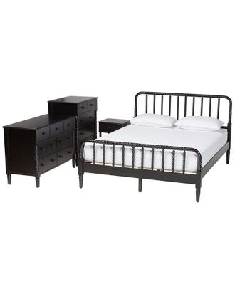 Baxton Studio Braith Farmhouse Spindle Wood 4Pc Bedroom Set