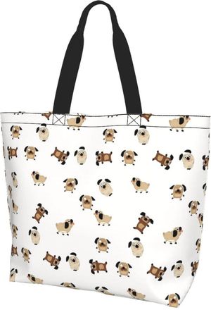 AOOEDM Cute Pug1 Ladies Canvas Tote Reusable Shopping Bag