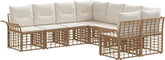 vidaXL Conjunto De Sof&aacute;s De Exterior 8 Uds. Natural Y Crema Poli&eacute;ster Vidaxl