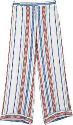 Zeus + Dione Gestructureerde Zijden Witte Geknipte Broek - Dames - Straight fit broeken - Veelkleurig - 2XS - Broeken