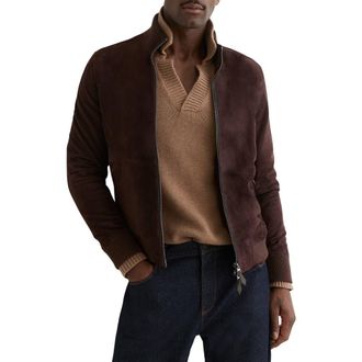 Reiss Brent Goatskin Suede Jacket in Chocolate Brown at Nordstrom, Size X-Large