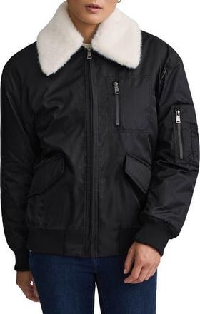 NVLT Faux Fur Collar Insulated Bomber Jacket in Black at Nordstrom Rack, Size X-Small