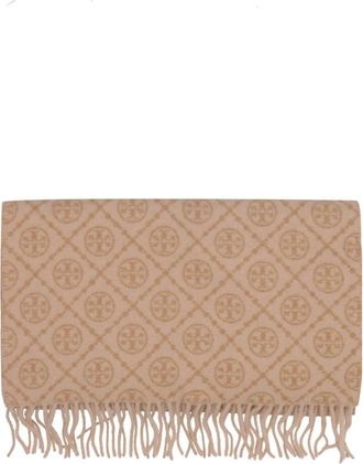 Tory Burch T Monogram Sjaal - Dames - Wintersjaals - Bruin - ONE Size - Wol - Accessoires