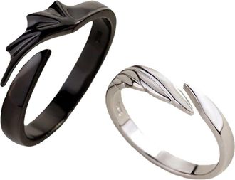 Generic Sun Moon Couple Matching Rings Adjustable Promise Rings For Men Women Angel Open Ring Set For Boyfriend Girlfriend (Black, One Size)