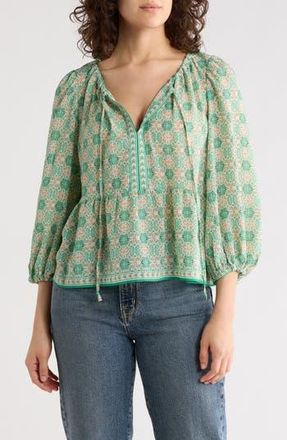 Max Studio Polka Dot Tie Neck Top in Cream/Jade Floral at Nordstrom Rack, Size Large