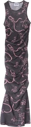 Moschino Tule Ramage Print Midi Jurk Zwart - Dames - Casual kleedjes - Veelkleurig - L - Tule - Kleedjes