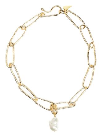 Forte_Forte hammered-link pearl necklace - Brown