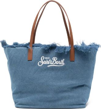 MC2 Saint Barth Canvas Tote Bag with Fringed Top Edge and Embroidered Logo
