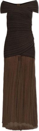 Balmain Off The Shoulder Light Knit Dress - Dames - Maxi kleedjes - Bruin - M - Katoen - Kleedjes