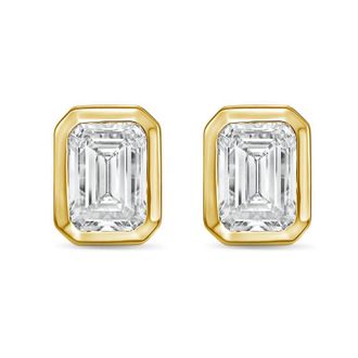 Diana M. Jewels 14Kt Yellow Gold 1.00 cts Lab Grown Emerald Diamond Bezel Studs