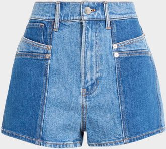 Veronica Beard Elijah Color-Block Denim Shorts