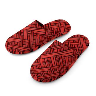 Generic Red Japanese Woven Pattern Mens House Slippers Slip Indoor Slipper On Shoes Warm Outdoor