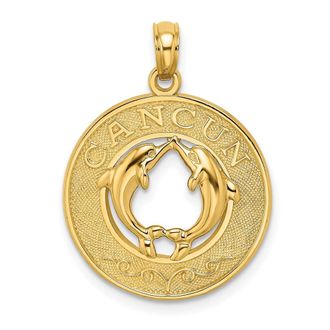 Diamond2Deal 14k Yellow Gold CANCUN with Dolphins Circle Charm Pendant