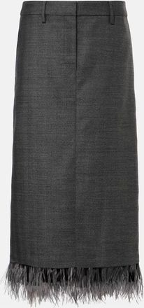 Brunello Cucinelli Feather-trimmed virgin wool midi skirt