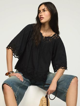 Lucky Brand Womens Battenburg Lace Top