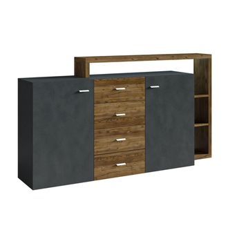 Petits Meubles Aparador 2 puertas 4 cajones estratificado Gris marr&oacute;n