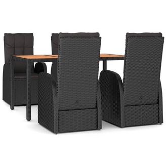 Berkfield Home 5 Piece Garden Dining Set Black Poly Rattan&Solid Wood Acacia