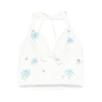 Shushu/Tong Sleeveless Tops, female, White, Size: 2XS Floral Halterneck Crop Top
