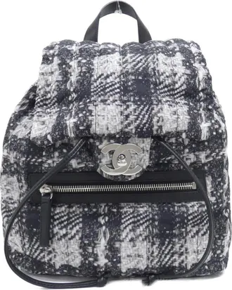 Chanel Black White Nylon Backpack (Pre-Owned)