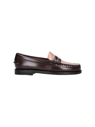 Sebago Brown Classic Dan Brushed Leather Raised Stitching Loafers