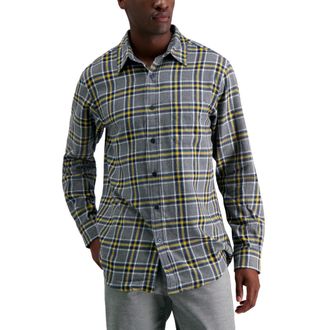 Haggar Mens Classic Plaid Flannel Shirt, Yellow, Medium
