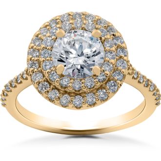 Pompeii3 1 ct Double Halo Diamond Lab Created Engagement Ring 14k Yellow Gold