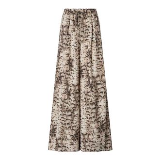 Pinko Wide Trousers, female, Multicolor, Size: XS Cotton Trousers with Animal Print