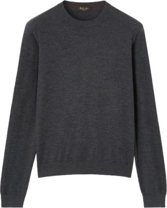 Loro Piana Grijze Crewneck Sweatshirt Klassieke Silhouet - Heren - Ronde hals truien - Grijs - 2XL - Wol - Truien & Vesten