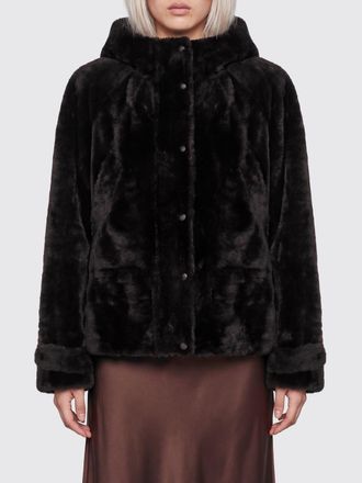 Brunello Cucinelli Giacca corta in shearling con cappuccio e ricamo monile