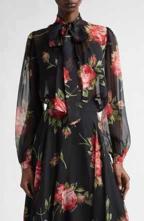 Dolce & Gabbana Bouquet Silk Chiffon Top in Bouquet Rose F.nero at Nordstrom, Size 12 Us
