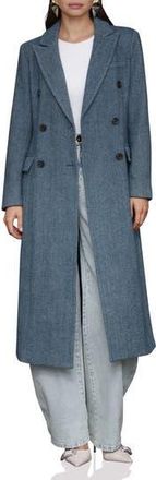 Avec Les Filles Strong Shoulder Double Breasted Herringbone Coat in Capri Blue Chevron at Nordstrom Rack, Size Small
