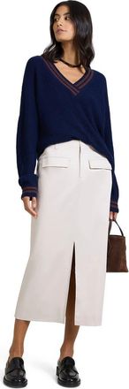 Onia Deep V-neck Varsity Pullover Sweater in Noir Navy/chestnut at Nordstrom, Size X-Small