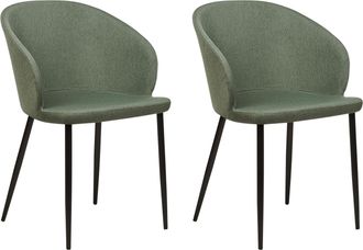 Beliani Conjunto De 2 Sillas De Comedor Retro Tapizadas Con Reposabrazos Color Verde Oscuro Mason