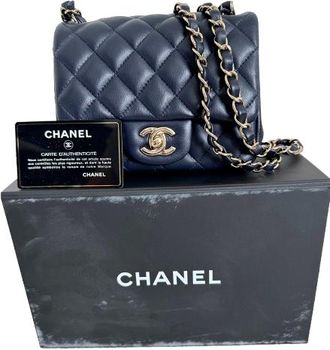 Chanel Quilted Navy Square Mini Flap Bag Size S