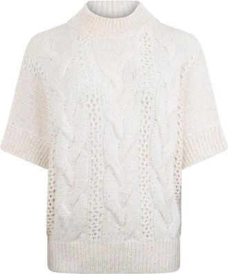 PESERICO Geperforeerde Trui met Korte Mouwen - Dames - Ronde hals truien - Wit - 4XL - Wol - Truien & Vesten