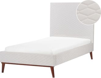 Beliani Beliani - Cama con somier cabecero panal acolchado diseño moderno tapizado de terciopelo blanco crema 90 x 200 cm Bayonne