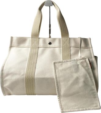Herm&egrave;s Ivory Canvas Pouch Tote Bag (Pre-Owned)