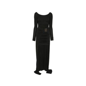 Elisabetta Franchi Ruched Logo-buckle Asymmetric Dress
