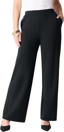 Roaman's Plus Size Ponte Wide Leg Pant With Pockets And Pull On Elastic Waist in Black at Nordstrom, Size 18