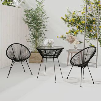 vidaXL Juego De Comedor De Jard&iacute;n 3 Piezas Rat&aacute;n Pvc Negro Vidaxl