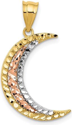 Diamond2Deal 14k Two-tone Gold White Rhodium Diamond-cut Moon Pendant