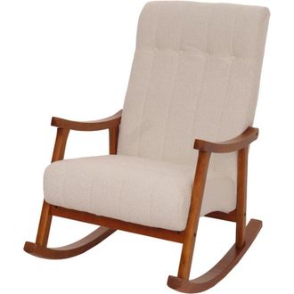 Hhg Non utilizzato] Sedia a dondolo HHG 862, poltrona relax, legno fsc stoffa/tessuto boucl&eacute; (450g/m&sup2;), beige, color noce