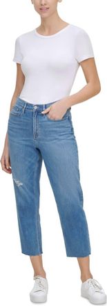Calvin Klein Cropped High Rise Straight Leg Jeans In Nirvana