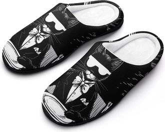 Generic Dinner Cat in A Suit Slippers Men Winter Warm Cotton Anti-Slip Indoor Slip-Ons House Shoes