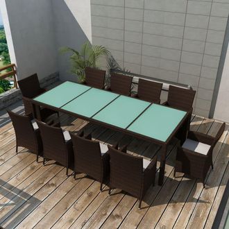 vidaXL Set Comedor De Jard&iacute;n 11 Pzas Y Cojines Rat&aacute;n Sint&eacute;tico Marr&oacute;n Vidaxl
